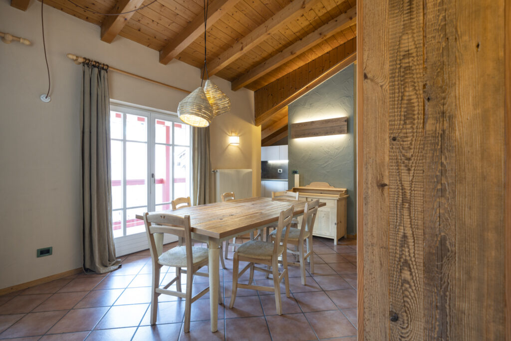 Quality Vacation Dolomites Diningroom with Balcony Apartments Gimel Ciasa Buro Moena Val di Fassa